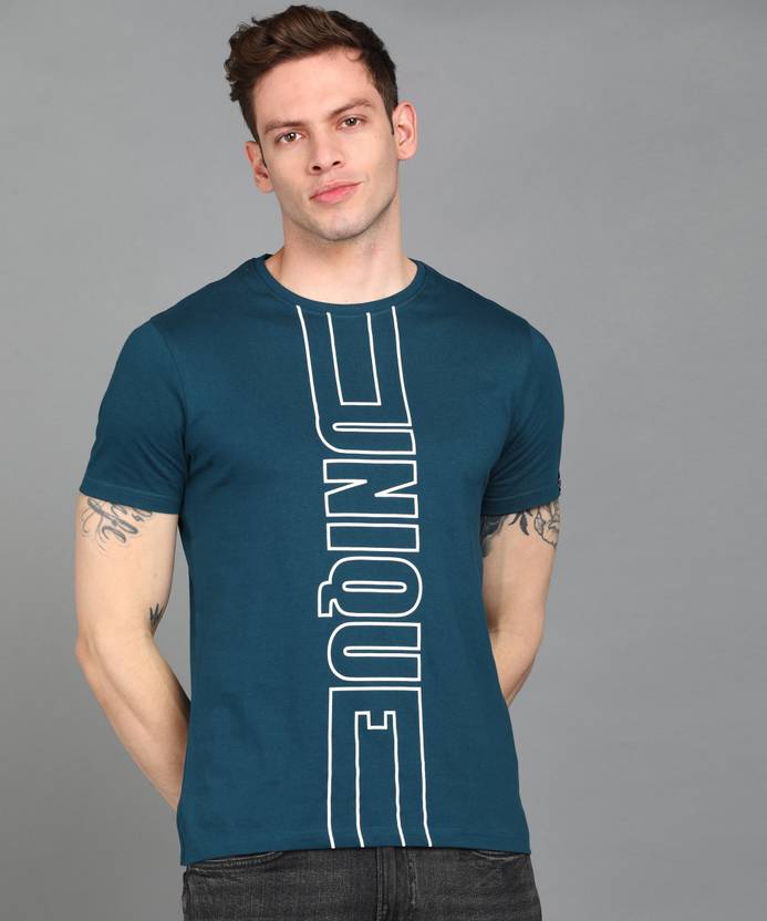 Urbano Fashion Men Typography Round Neck Pure Cotton Blue T-Shirt