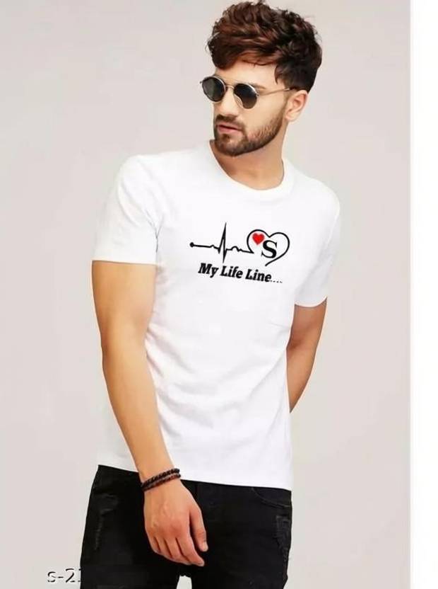 ApheFashion Men Printed Round Neck Polyester White T-Shirt