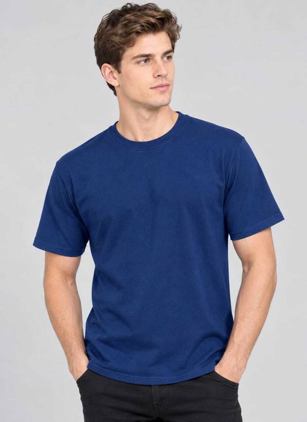 CLUBTAG Men Solid Round Neck Polyester Blue T-Shirt