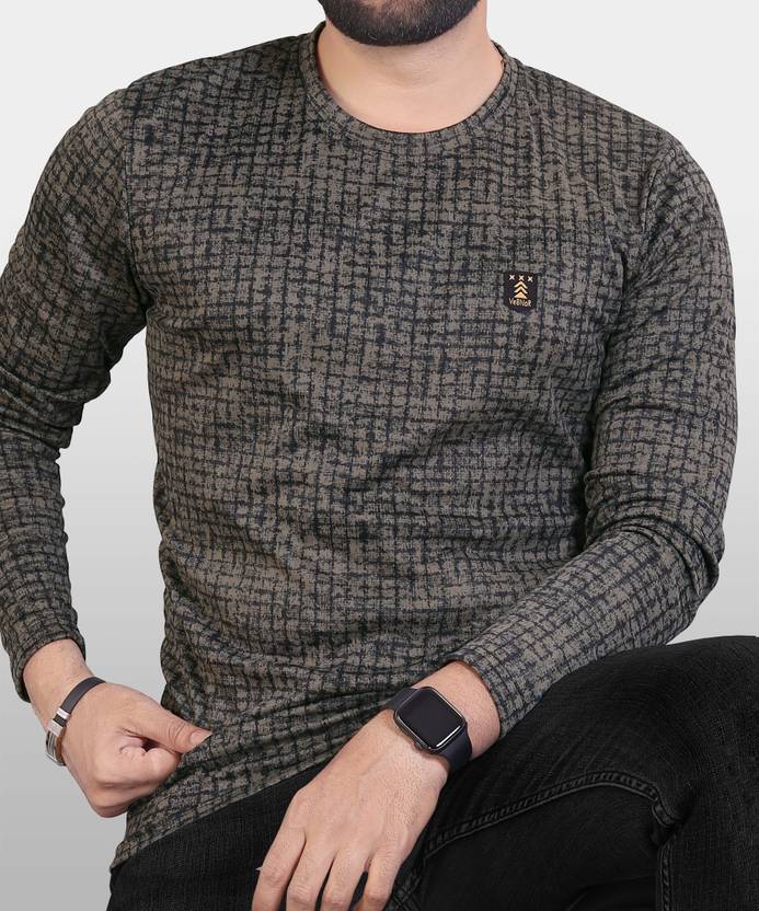 VeBNoR Checkered Men Round Neck Green TShirt Buy VeBNoR Checkered