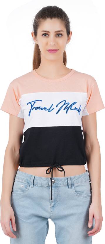 BERRY STREET Typography Women Round Neck Orange, Beige, Multicolor T-Shirt