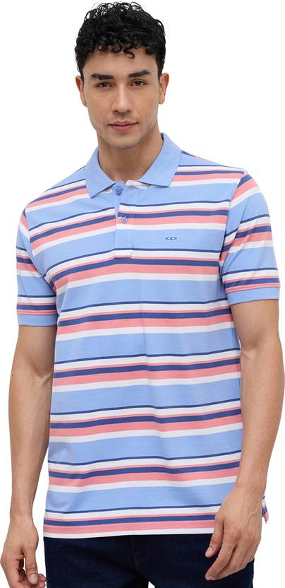 COLORPLUS Striped Men Polo Neck Blue T-Shirt
