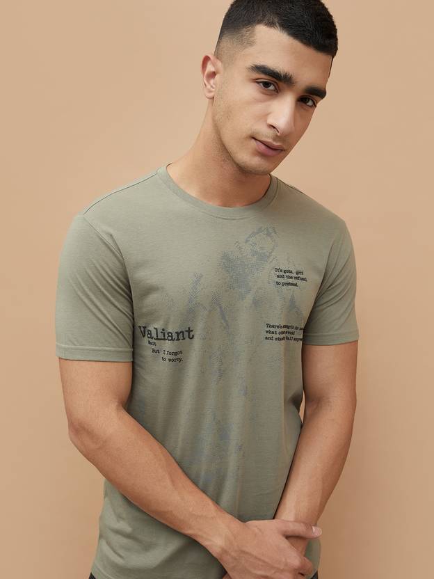 Forca by Lifestyle Printed Men Round Neck Grey T-Shirt