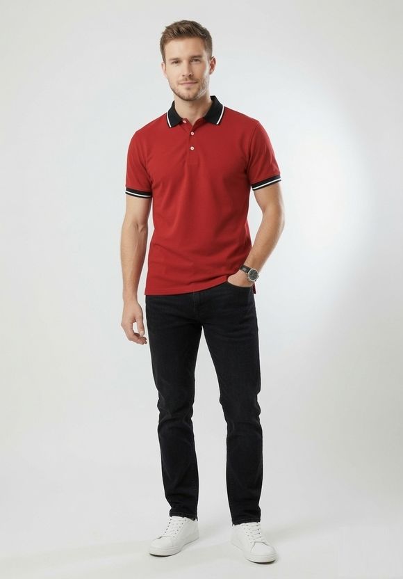 true habit Men Polo Neck Red T-Shirt - Image 5