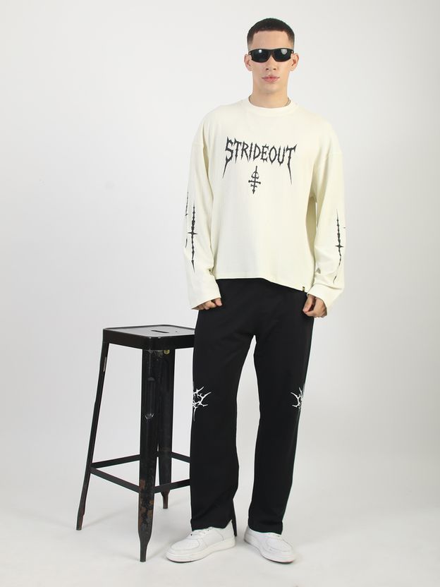 MANIAC Men White Black Printed Round Neck Cotton Blend T-Shirt - Image 7