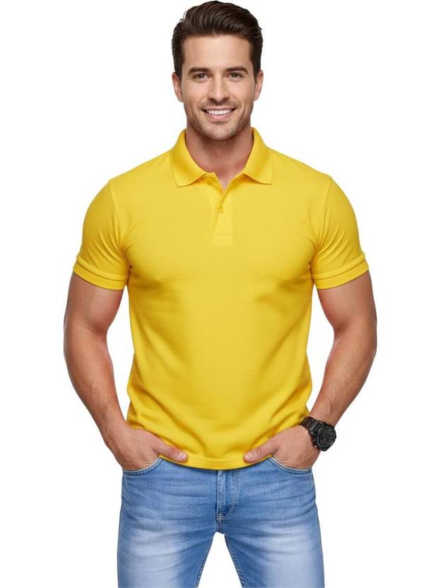 METRONAUT Solid Men Polo Neck Yellow T-Shirt