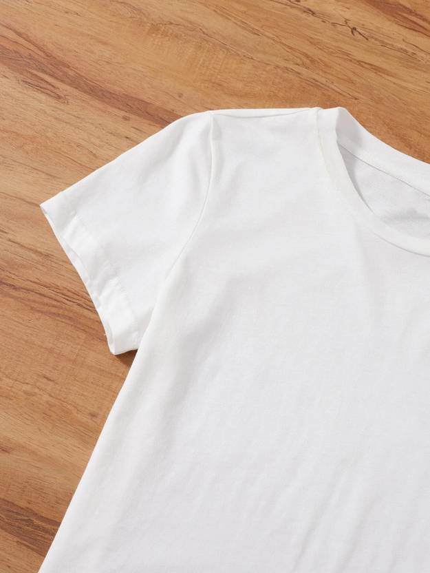 Bayfog Solid Women Round Neck White T-Shirt