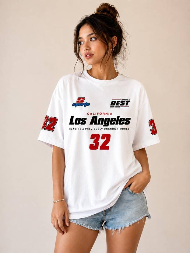 TeeVybe Women Printed Round Neck Cotton Blend White T-Shirt