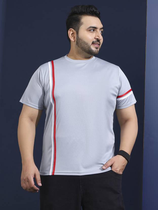 bigbanana Men Striped Round Neck Polyester Grey T-Shirt