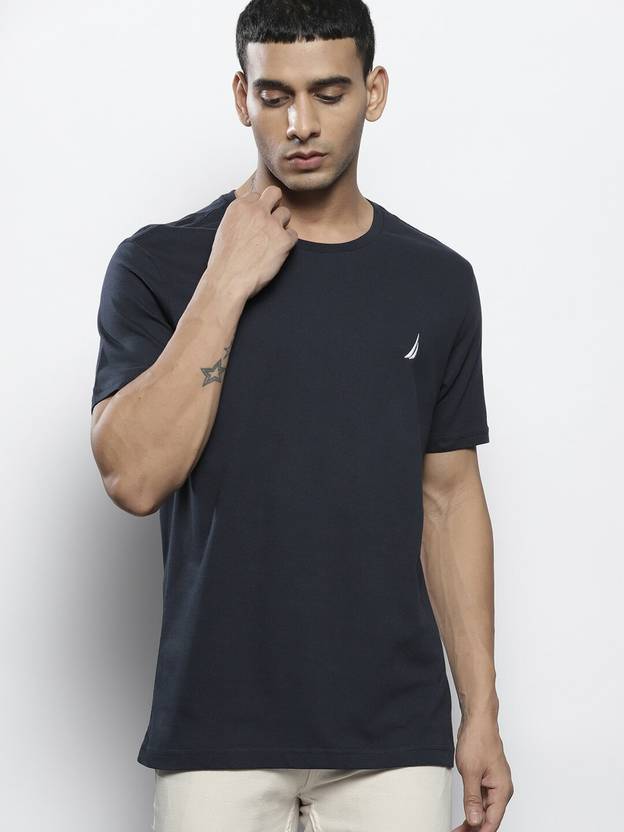 NAUTICA Solid Men Round Neck Dark Blue T-Shirt