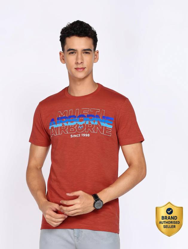 MUFTI Typography Men Round Neck Red T-Shirt