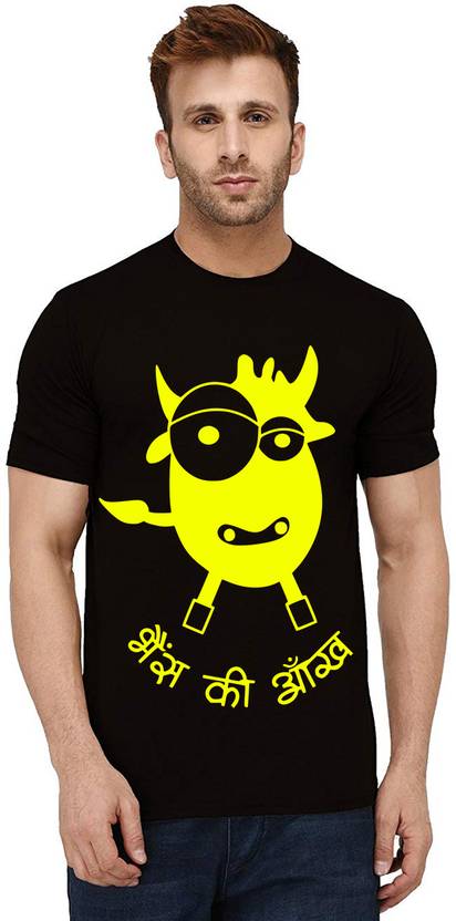 Aseria Men Printed Round Neck Pure Cotton Black T-Shirt