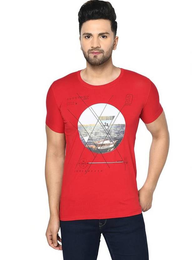 DUKE Men Striped Round Neck Pure Cotton Red T-Shirt