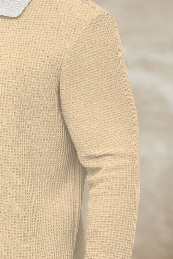 KAJARU Men Beige Zip Neck T-Shirt - Image 5