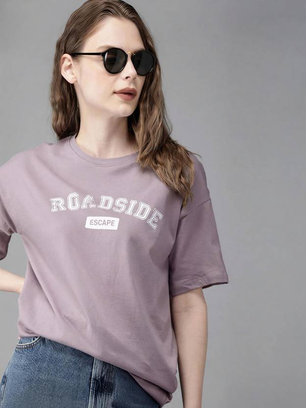 Roadster Printed Women Round Neck Purple T-Shirt