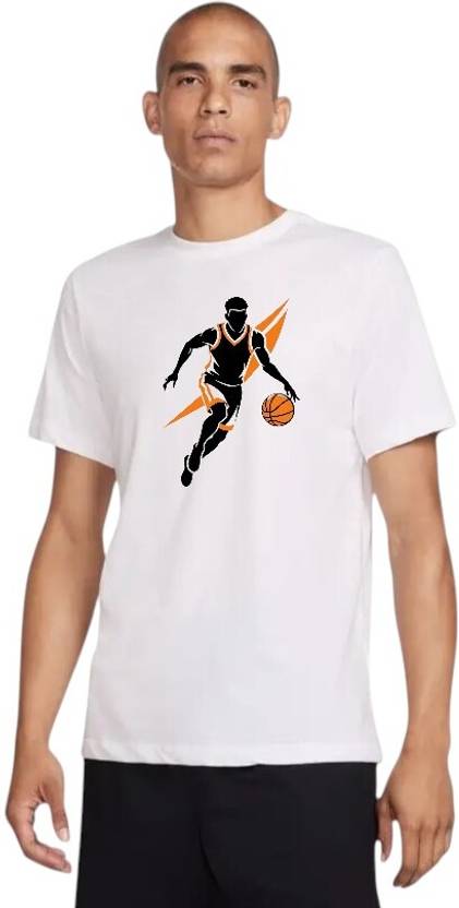 Attirea Men Printed Round Neck Polyester White T-Shirt