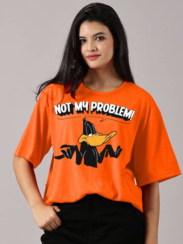 DISNEY by DreamBe Women Printed Round Neck Cotton Blend Orange T-Shirt