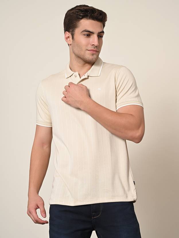 KILLER Men Solid Polo Neck Pure Cotton Beige T-Shirt