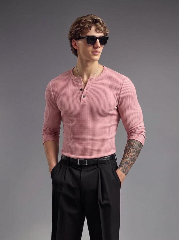 RABLY Men Maroon Henley Neck T-Shirt - Image 10