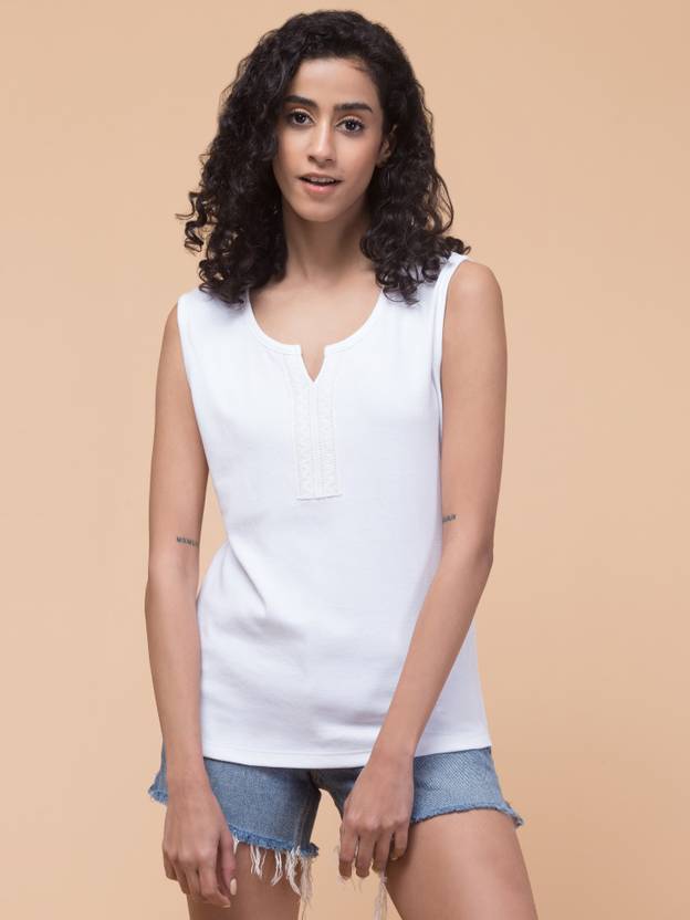 Hive91 Solid Women V Neck White T-Shirt