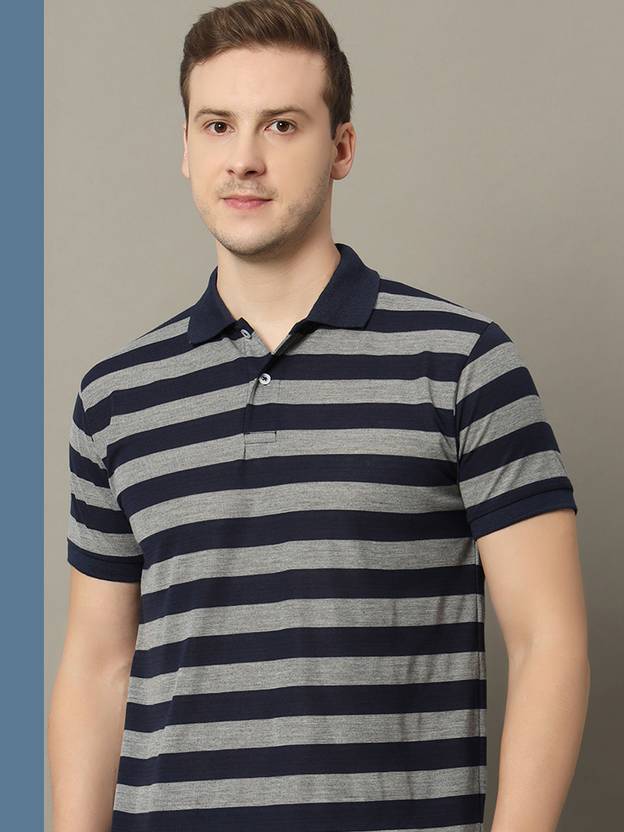 GETGOLF Striped Men Polo Neck Dark Blue T-Shirt