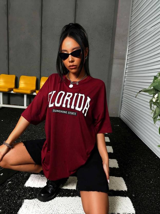 Christy World Women Graphic Print Round Neck Pure Cotton Maroon T-Shirt