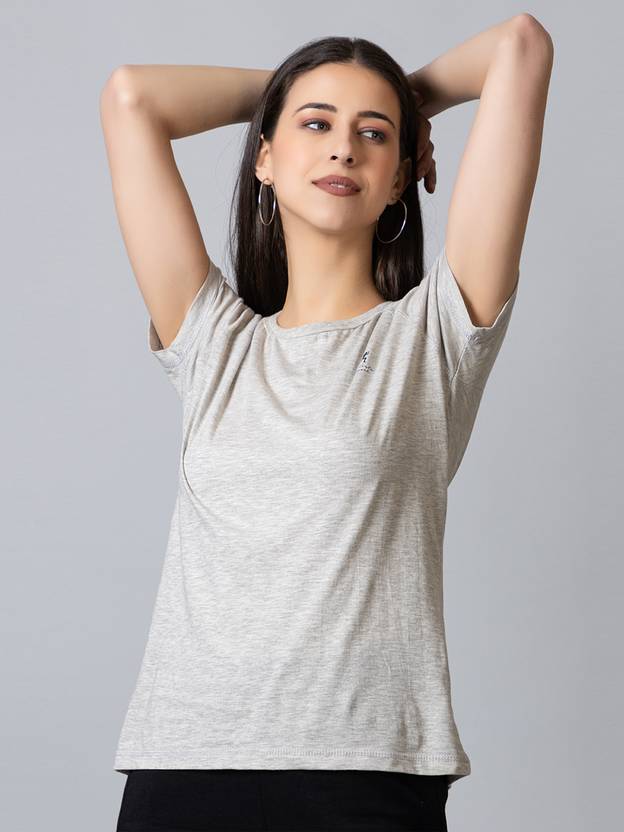 ARMISTO Self Design Women Round Neck Grey T-Shirt