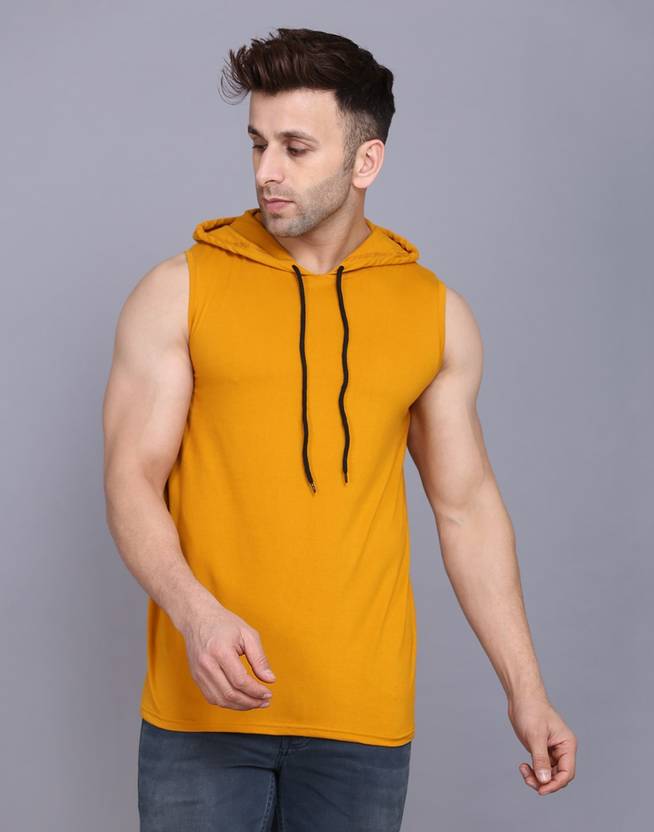 Cryptic Typography Men Hooded Neck Yellow, White T-Shirt
