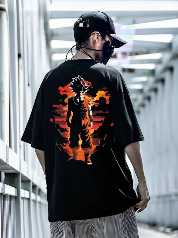 BUKKL Men Graphic Print, Printed Round Neck Cotton Blend Black T-Shirt
