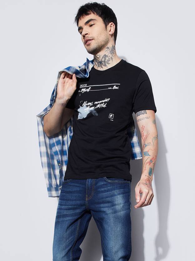 Forca by Lifestyle Printed Men Round Neck Black T-Shirt