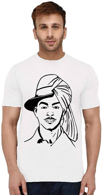 Aseria Men Printed Round Neck Cotton Blend White T-Shirt