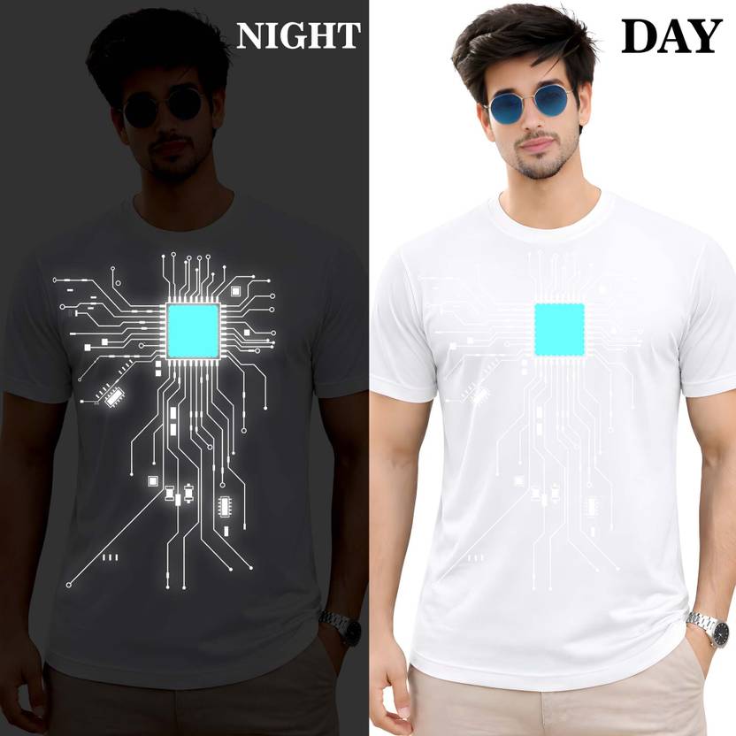 RARE SHADO Men Printed Round Neck Pure Cotton White T-Shirt