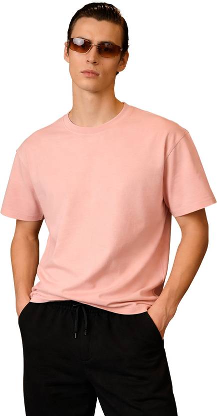 Sleepynuts Men Solid Round Neck Cotton Blend Beige T-Shirt