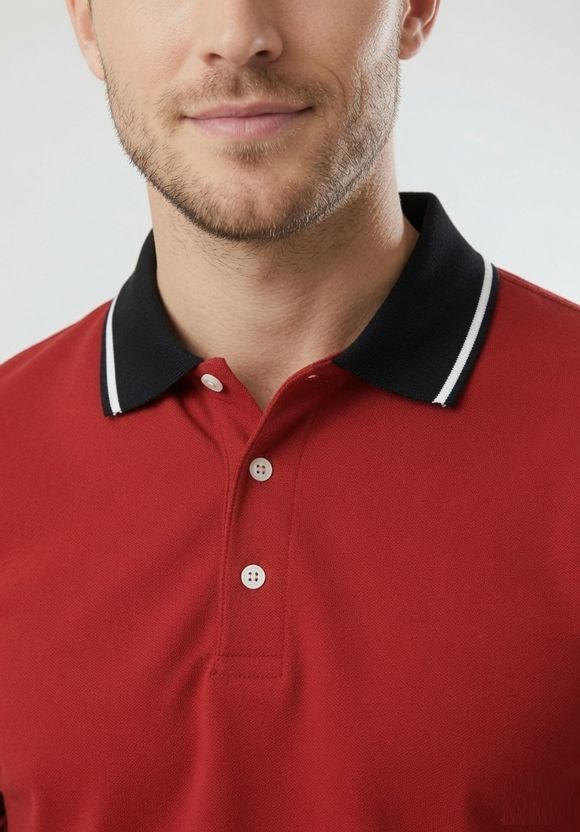 true habit Men Polo Neck Red T-Shirt - Image 4