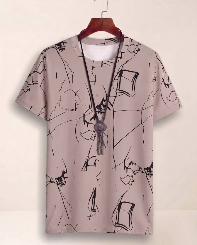 TIGERSNAKE Men Printed Round Neck Cotton Blend Multicolor T-Shirt