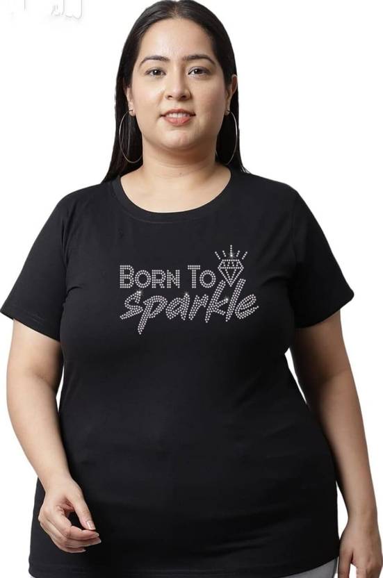 ANUBHAVGARMENT Typography Women Round Neck Black T-Shirt
