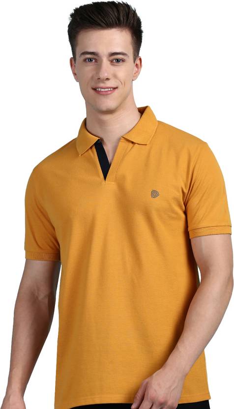 LUX cozi Men Solid Polo Neck Cotton Blend Yellow T-Shirt