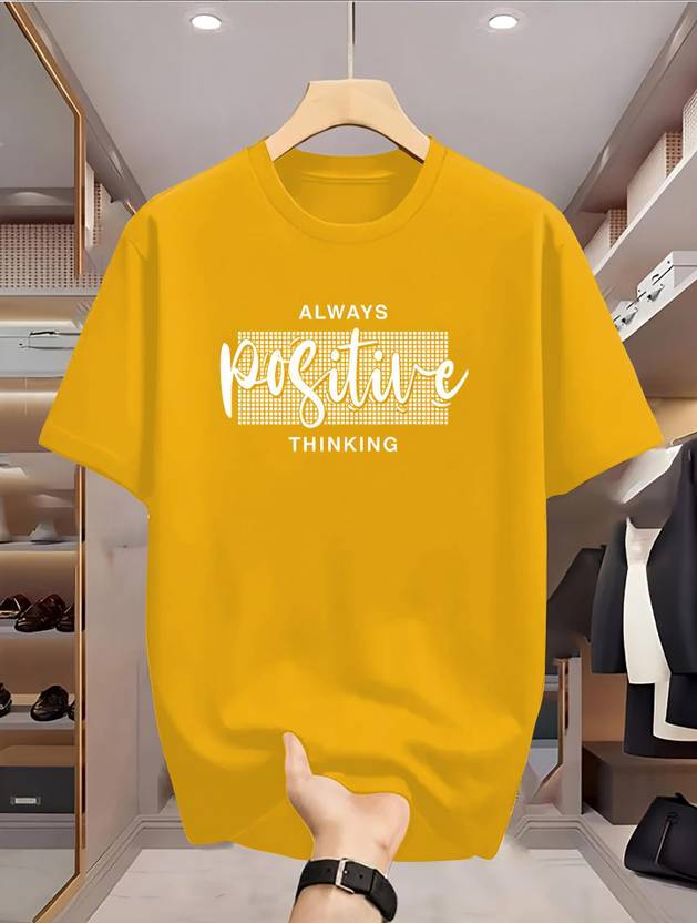 Hustle Tees Men Printed Round Neck Cotton Blend Yellow T-Shirt