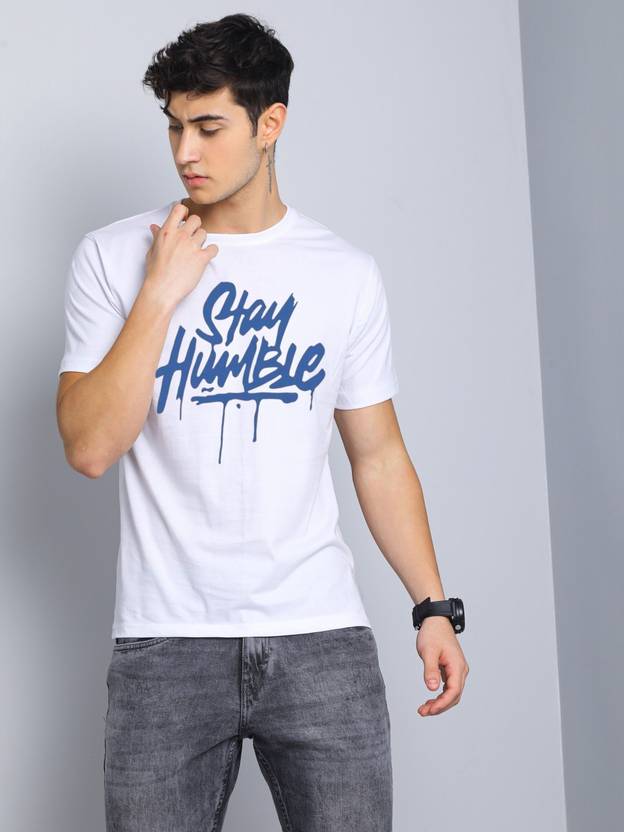 Attirea Men Printed Round Neck Polyester White T-Shirt