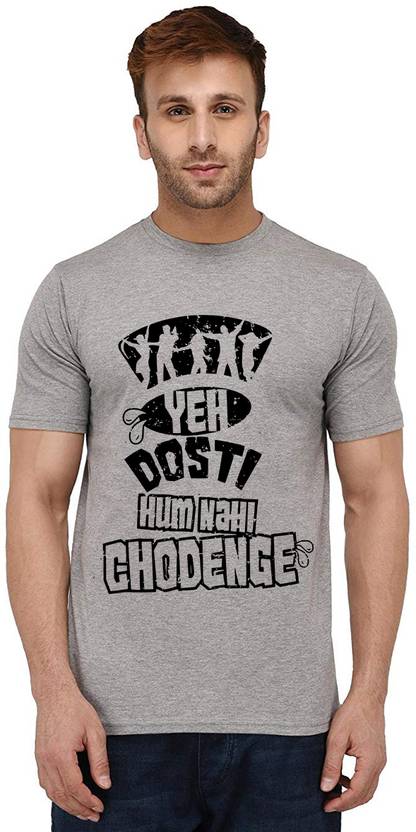 Aseria Men Printed Round Neck Pure Cotton Grey T-Shirt