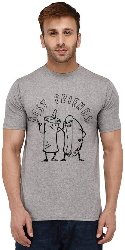 Aseria Men Printed Round Neck Pure Cotton Grey T-Shirt