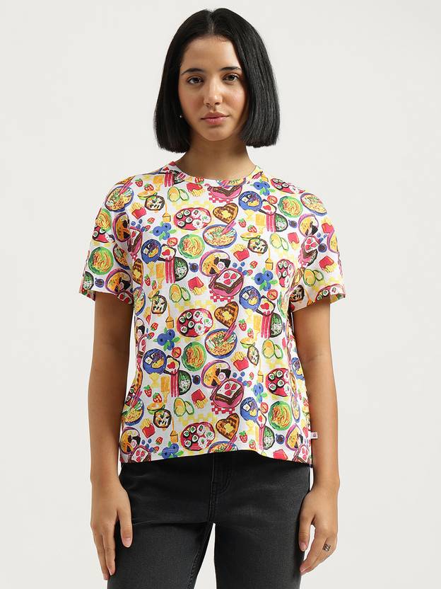 United Colors of Benetton Printed Women Round Neck Multicolor T-Shirt
