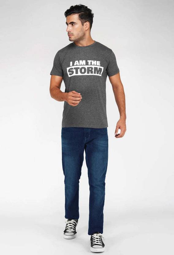 Strong Soul Men Typography Round Neck Pure Cotton Grey T-Shirt
