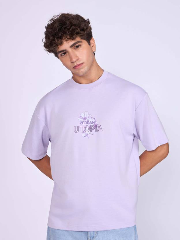 ESPANSHE Men Printed Round Neck Pure Cotton Purple T-Shirt