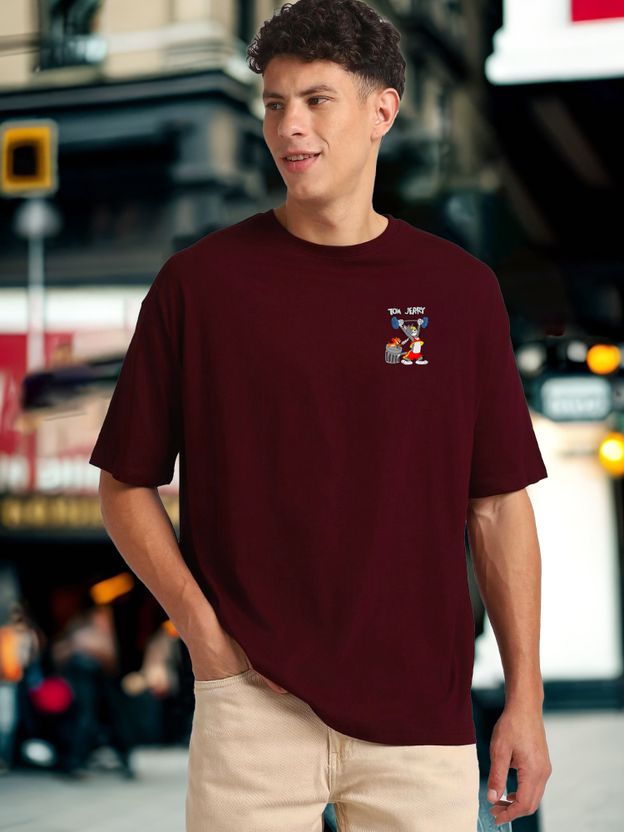 Beaumen Men Cartoon Round Neck Cotton Blend Maroon T-Shirt - Image 2