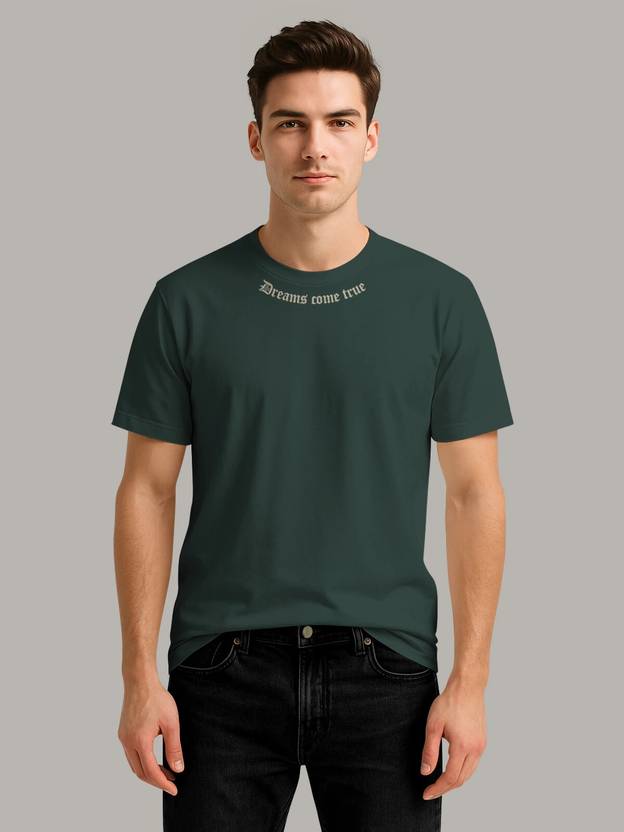 Bullmer Men Graphic Print Round Neck Cotton Blend Green T-Shirt