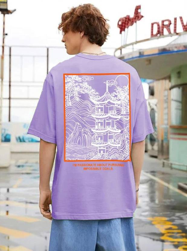 RIGO Men Typography Round Neck Cotton Blend Purple T-Shirt
