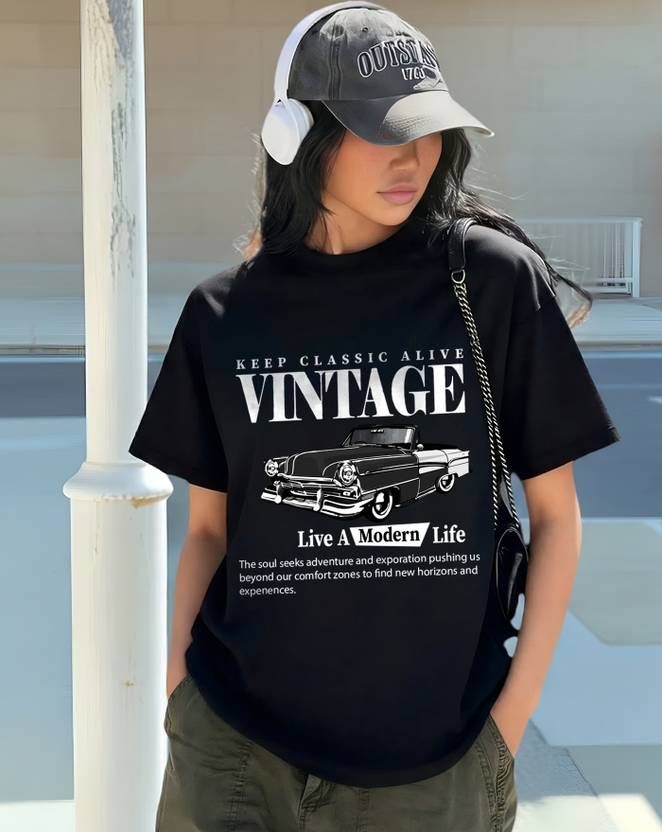 GLOBAL NOMAD Printed Women Round Neck Black T-Shirt