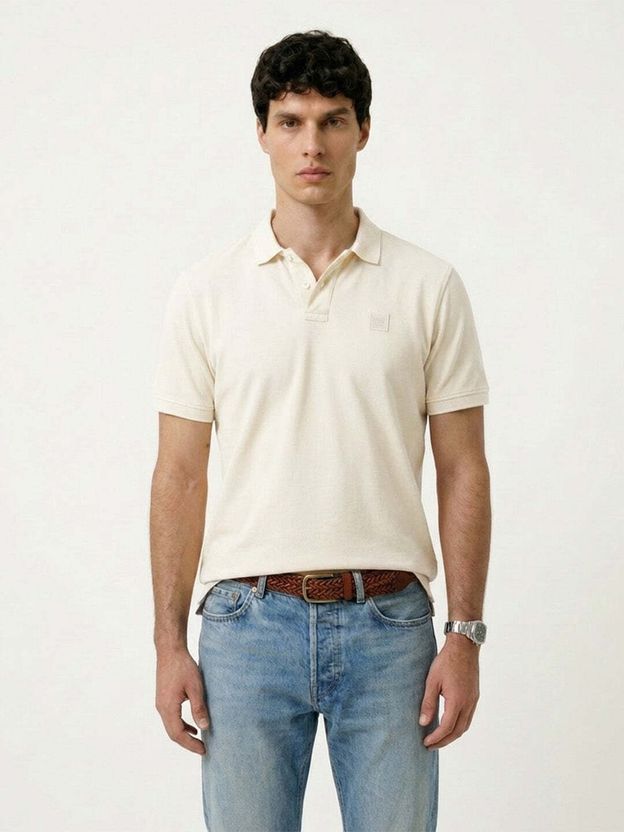 Blue Buddha Men Beige Cotton Polo T-Shirt - Image 7
