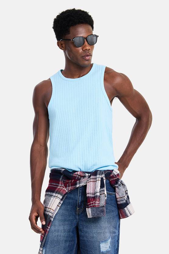 Snitch Men Self Design Crew Neck Pure Cotton Light Blue T-Shirt
